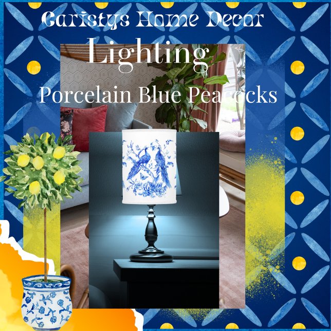 Classic Porcelain Blue Peacocks White Background Lamp Shade (Creator Uploaded)