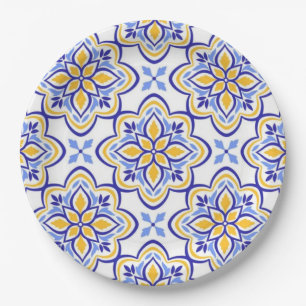 Classic Portuguese Blue and Gold Mediterranean Flo Paper Plates