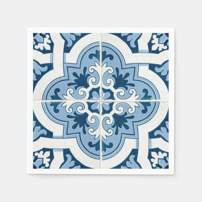 Classic Portuguese  Blue and White Mediterranean P Napkins (Front)