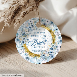Classic Powder Blue Gold Boho Floral Bridal Shower Favor Tags