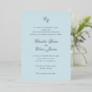 Classic Powder Blue Monogram Elegant Wedding Foil Invitation