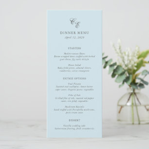 Classic Powder Blue Monogram Elegant Wedding Menu