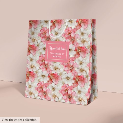 Classic powder pink &amp; gold custom wedding gift bag