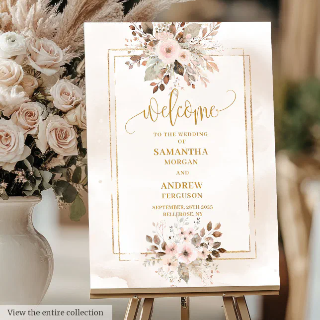 Welcome Powder Classic Powder Pink Gold Frame Wedding Welcome Foam Board | Zazzle