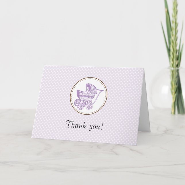Classic Pram Baby Shower Thank You Card (Front)