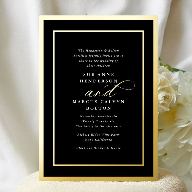 Classic Premium Black Formal Gold Frame Wedding Foil Invitation (Creator Uploaded)