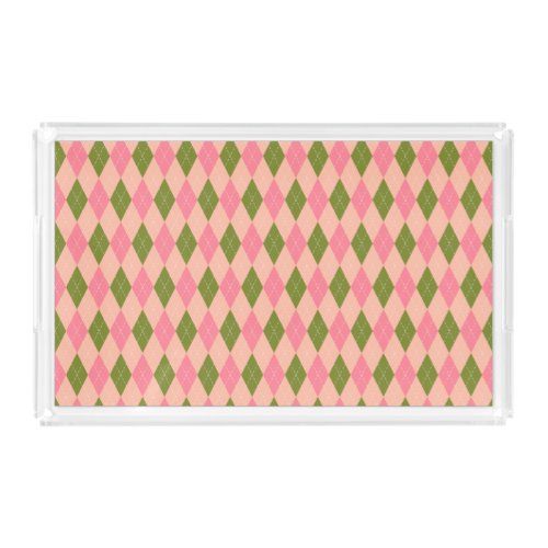 Classic Preppy Argyle in Pretty Pink and Green Acrylic Tray