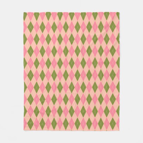 Classic Preppy Argyle in Pretty Pink and Green Fleece Blanket