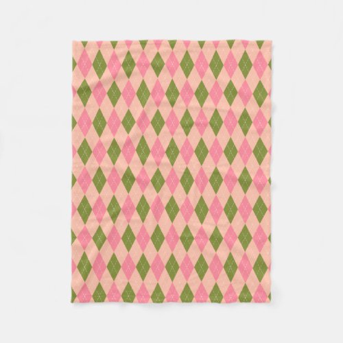 Classic Preppy Argyle in Pretty Pink and Green Fleece Blanket