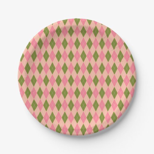 Classic Preppy Argyle in Pretty Pink and Green Paper Plates