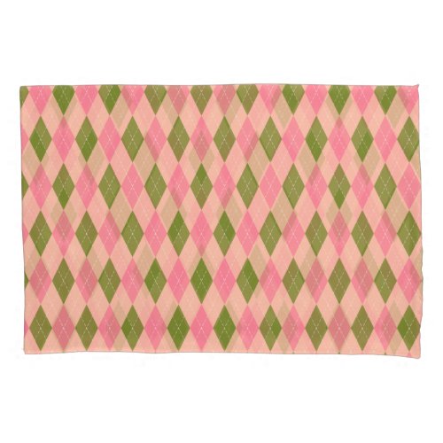 Classic Preppy Argyle in Pretty Pink and Green Pillow Case