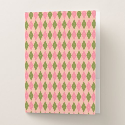 Classic Preppy Argyle in Pretty Pink and Green Pocket Folder