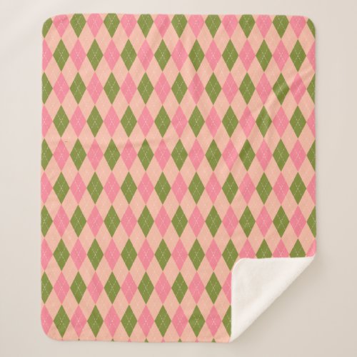 Classic Preppy Argyle in Pretty Pink and Green Sherpa Blanket