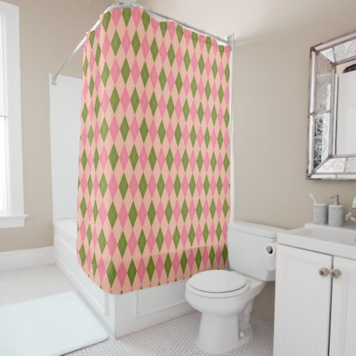 Classic Preppy Argyle in Pretty Pink and Green Shower Curtain