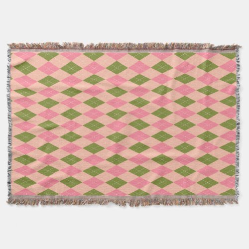 Classic Preppy Argyle in Pretty Pink and Green Throw Blanket