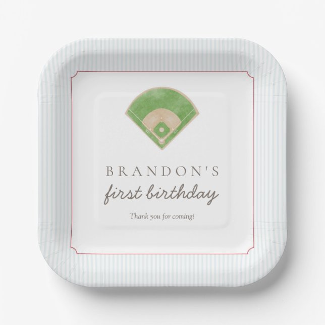 Classic Preppy Baseball First Birthday Rookie One  Paper Plates (Front)