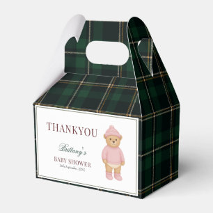 Classic Preppy Bear Designer Plaid Baby Shower Favor Boxes