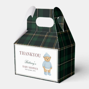 Classic Preppy Bear Designer Plaid Baby Shower Favor Boxes