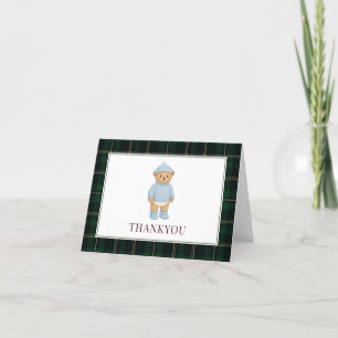 Classic Preppy Bear Designer Plaid Baby Shower Letterpress Thank You Card