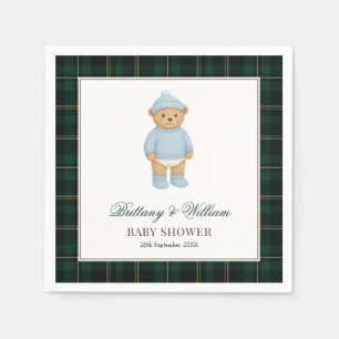 Classic Preppy Bear Designer Plaid Baby Shower Napkins