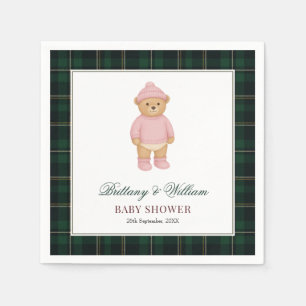 Classic Preppy Bear Green Tartan Plaid Baby Shower Napkins