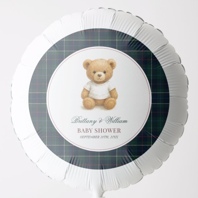 Classic Preppy Bear Plaid Baby Shower  Balloon (Front)