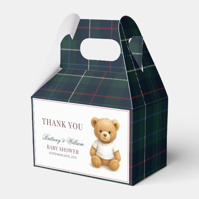 Classic Preppy Bear Plaid Baby Shower  Favor Boxes (Front Side)
