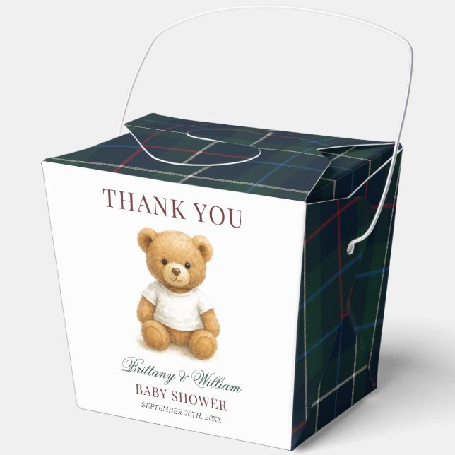 Classic Preppy Bear Plaid Baby Shower  Favor Boxes (Front)