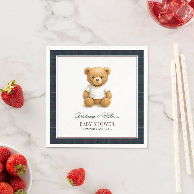 Classic Preppy Bear Plaid Baby Shower  Napkins (Insitu)