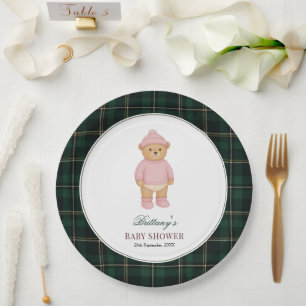Classic Preppy Bear Tartan Baby Shower Paper Plates
