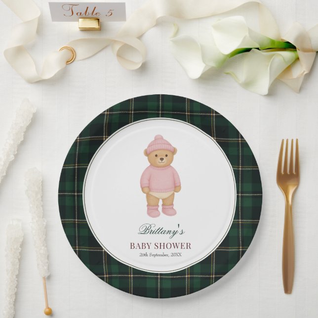 Classic Preppy Bear Tartan Baby Shower Paper Plates (Wedding)