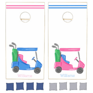 Classic Preppy Blue Personalized Golf Cart Cornhole Set