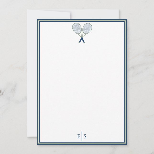  Classic Preppy Blue Tennis Polka Dot Monogram  Note Card (Front)