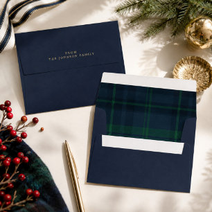 Classic Preppy Navy Tartan Plaid Christmas Envelope