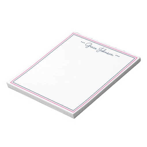 Classic Preppy Personalized Notepad Navy & Pink Zazzle
