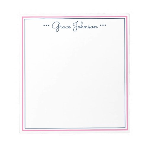 Classic Preppy Personalized Notepad  Navy  Pink