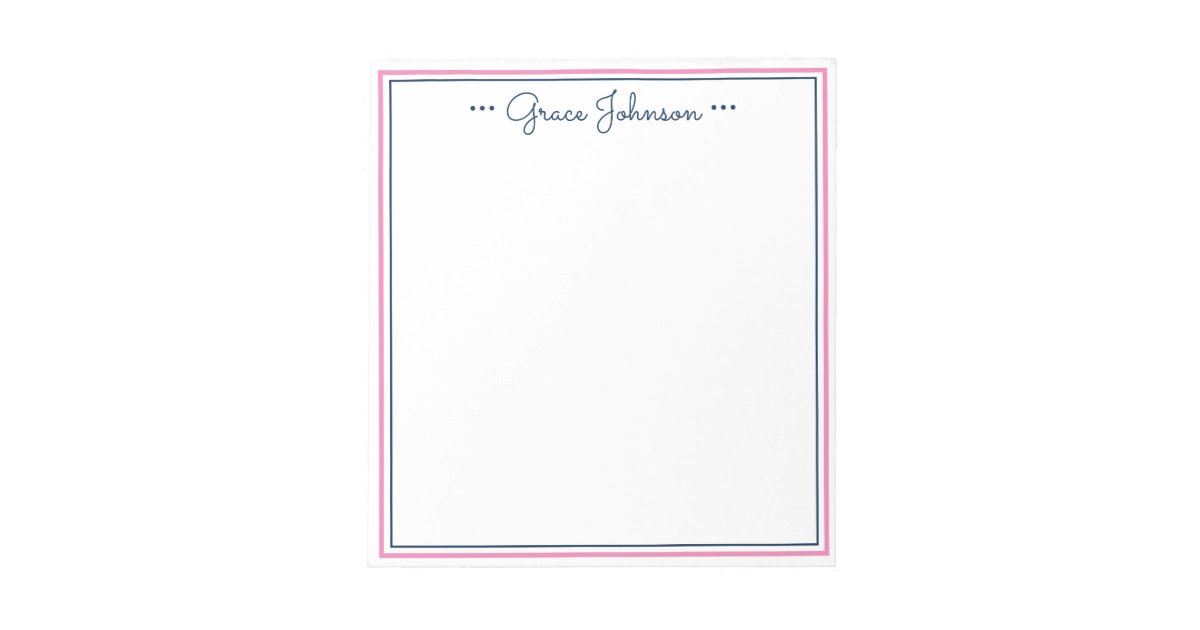 Classic Preppy Personalized Notepad Navy & Pink Zazzle