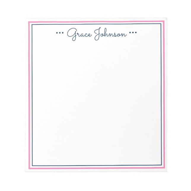 Classic Preppy Personalized Notepad | Navy & Pink (Front)