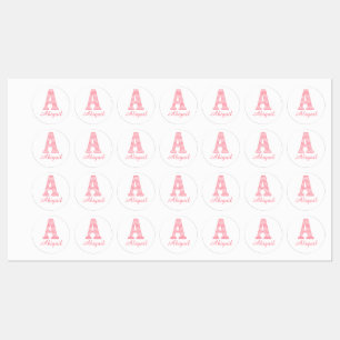 Classic Preppy Pink Chevron Letter A Monogram Kids' Labels