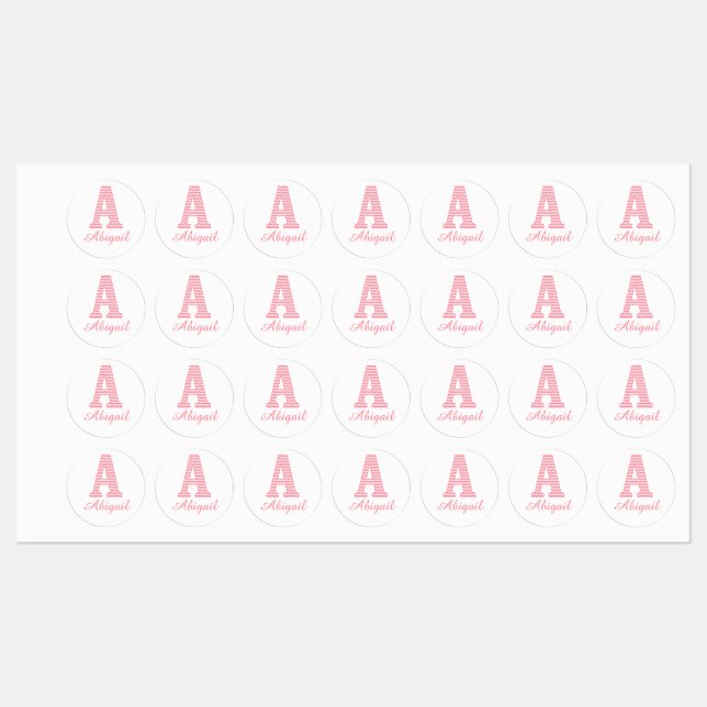 Classic Preppy Pink Chevron Letter A Monogram Kids' Labels (Sheet)