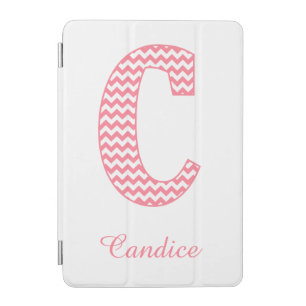 Classic Preppy Pink Chevron Letter C Monogram iPad Mini Cover