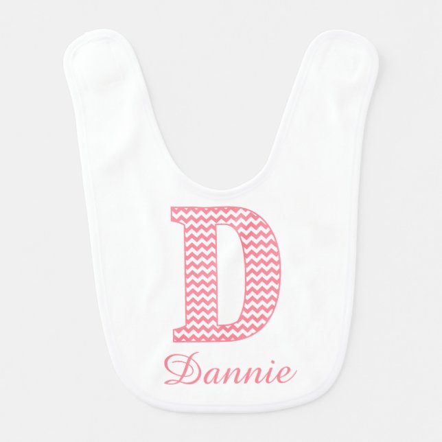Classic Preppy Pink Chevron Letter D Monogram Bib (Front)