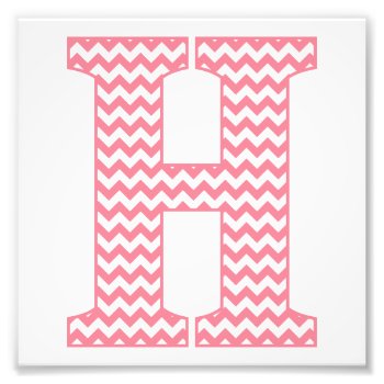 Classic Preppy Pink Chevron Letter H Monogram Photo Print by CandiCreations at Zazzle
