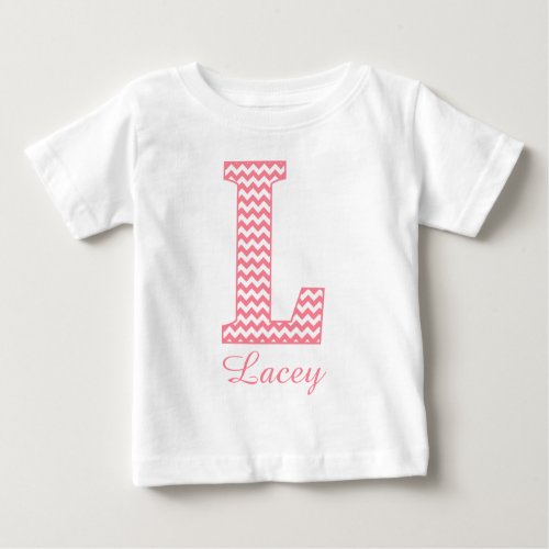 Classic Preppy Pink Chevron Letter L Monogram Baby T_Shirt