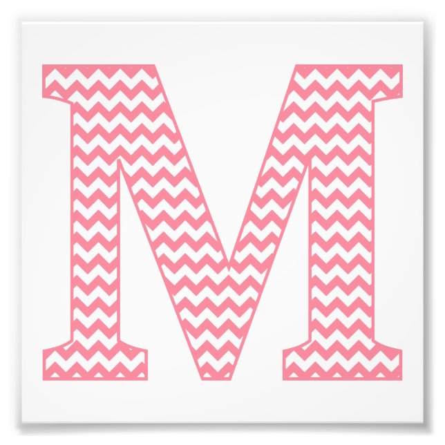 Classic Preppy Pink Chevron Letter M Monogram Photo Print (Front)
