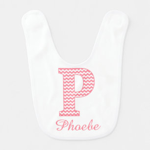 Classic Preppy Pink Chevron Letter P Monogram Bib