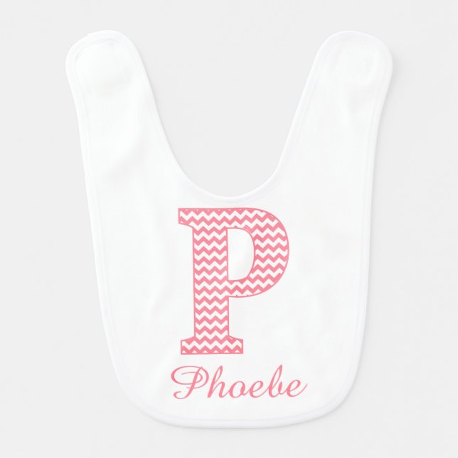 Classic Preppy Pink Chevron Letter P Monogram Bib (Front)