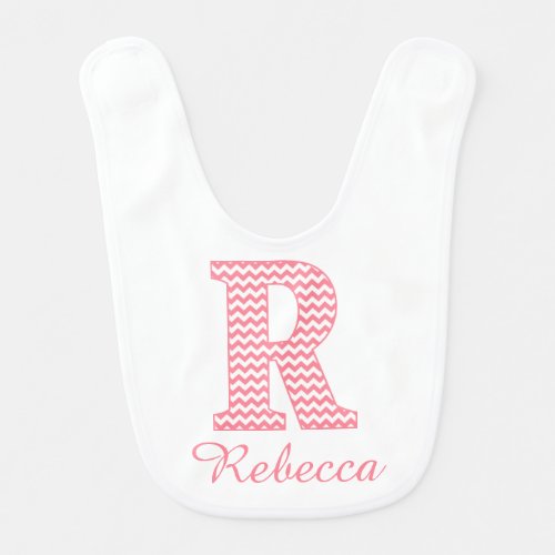 Classic Preppy Pink Chevron Letter R Monogram Bib