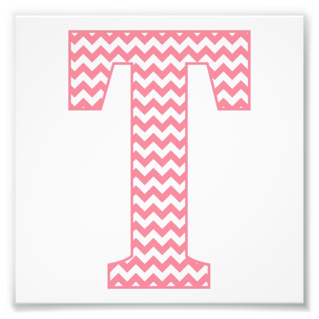 Classic Preppy Pink Chevron Letter T Monogram Photo Print (Front)
