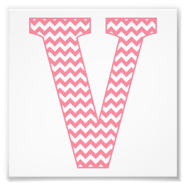 Classic Preppy Pink Chevron Letter V Monogram Photo Print (Front)